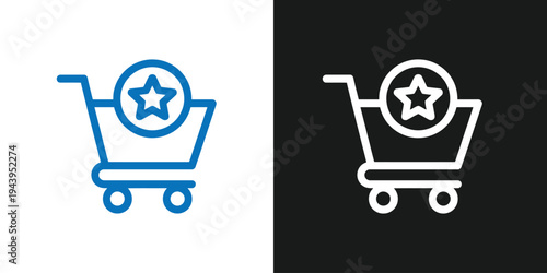 Illustration of shopping cart icons with star rating in blue and white and white backgrounds for web design