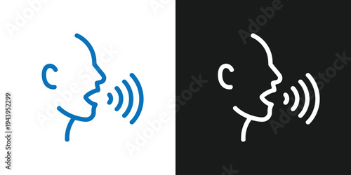 Illustration of vector illustration of two human faces in blue and white with sound waves coming out of their mouths and black backgrounds