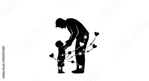 Man helping little boy stand up.