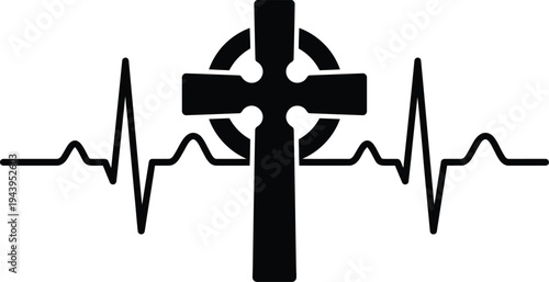 Christian Cross With Heartbeat Line Medical Faith Illustration