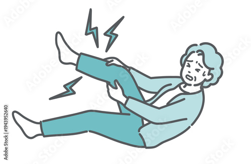 足の痛みやこむら返りで苦しむシニア女性（おばあちゃん）のイラスト