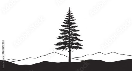 Pine tree mountain landscape silhouette.
