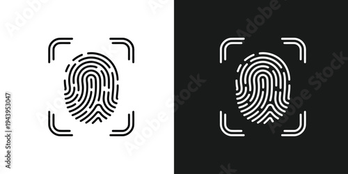 Illustration of fingerprint icon with curved lines and corners and black backgrounds for design and identification purposes