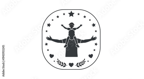 Woman with outstretched arms and stars.
