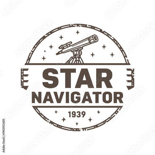 Vintage Star Navigator Emblem with Telescope and Stars Established 1939