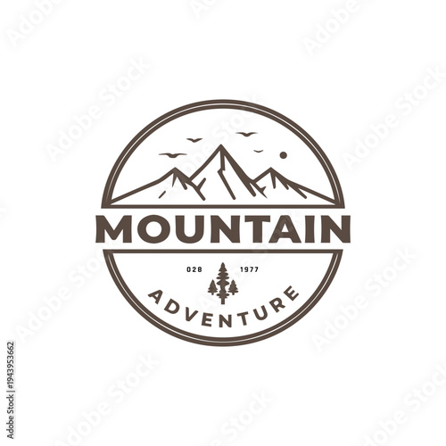 Vintage Mountain Adventure Logo Emblem for Outdoor Exploration Brand