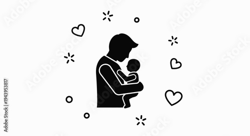 Black silhouette of a man holding baby.