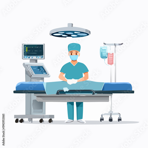 Surgeon in Operating Room with Medical Equipment for Surgery