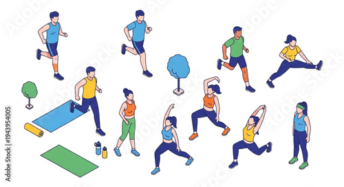 People Exercising Outdoors Together.