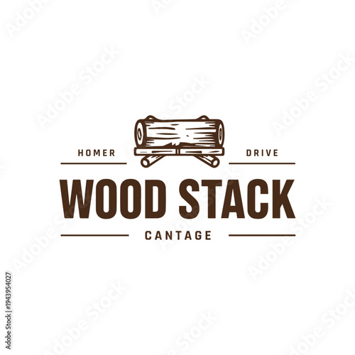 Vintage Homer Drive Wood Stack Logo with Rustic Log Illustration