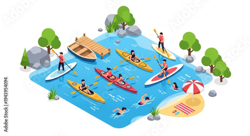 People Kayaking on Lake Water.