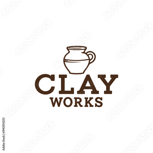 Clay Works Pottery Logo With Rustic Earthenware Jug Illustration