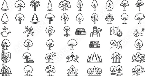 Big set of minimal trees linear icons vector