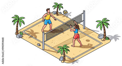 People Playing Beach Volleyball Game.