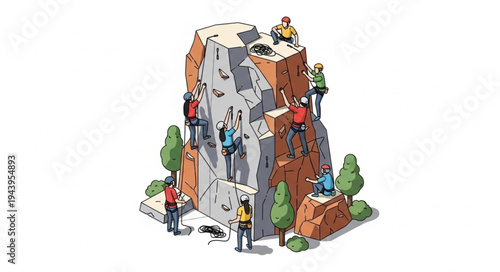 People Rock Climbing Mountain Formation.