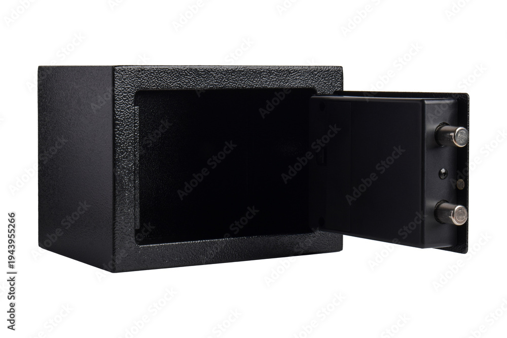 Obraz premium Open electronic security safe box isolated on white background.