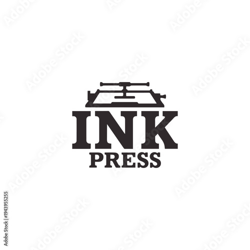 Minimalist Ink Press Logo Featuring A Classic Letterpress Machine