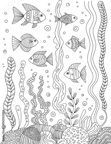 Colorful fish and coral reef underwater scene ocean