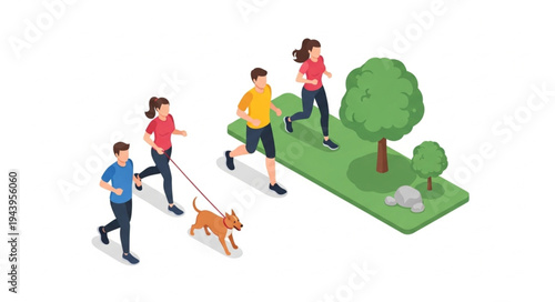 People Walking Dog in Park.