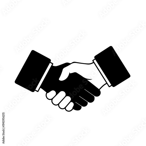 Vector icon of a professional handshake, symbolizing partnership, agreement, and successful business collaboration in a black and white graphic style