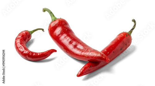 Εκτύπωση καμβά three vivid red chili peppers, featuring a notably curved specimen, isolated against a dramatic transparent background with subtle highlights