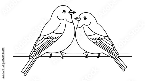 Two Birds: Two cute birds perched together on a branch, their gentle forms a symbol of love, companionship, and the serene beauty found in nature.