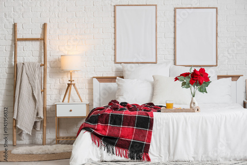 Interior of bedroom with bl...