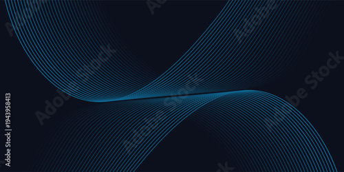 A dynamic and abstract digital design with flowing blue waveforms against a dark background,smooth, curving lines and dotted patterns that create a sense of movement and energy.