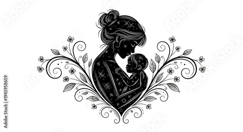 Mother holding baby in heart shape.