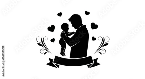 Black silhouette of a man holding baby.