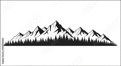 Snowy Mountain Range Landscape Silhouette.