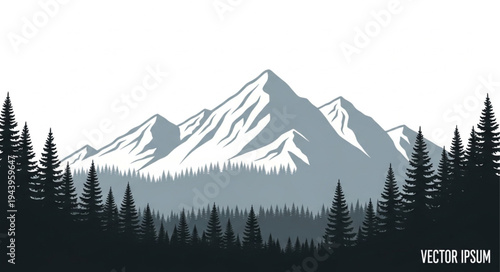 Snowy Mountain Range Landscape Scene.