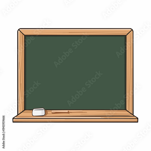 A classroom blackboard with a chalk holder and a piece of chalk