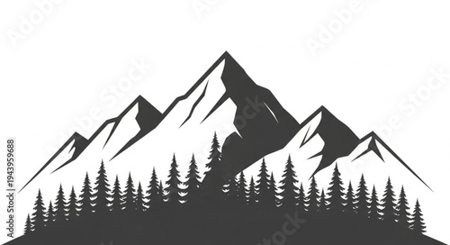 Snowy Mountain Range Landscape Silhouette.