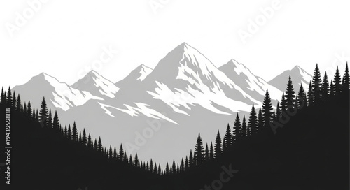 Snowy mountain range landscape view.