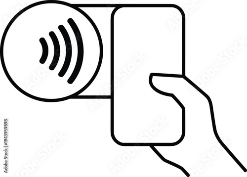 Contactless mobile payment line icon, smartphone NFC tap transaction, wireless pay technology, digital wallet, secure cashless payment concept