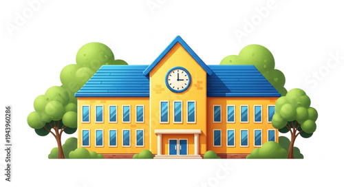 School Building With Clock Tower.