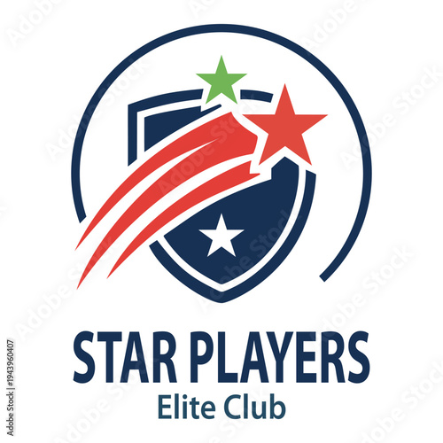 Star Players Elite Club Cricket Logo Featuring a Shield with Shooting Star for Sports Teams and Athletic Organization Branding