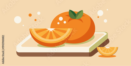 Flat vector illustration of persimmon soap with fresh fruit slice on board natural skincare concept