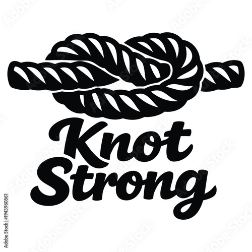 Artistic illustration of a tightly knotted rope forming a leaf shape with knot strong text beneath it
