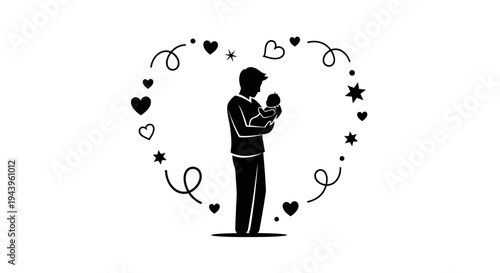 Father holding newborn baby close.