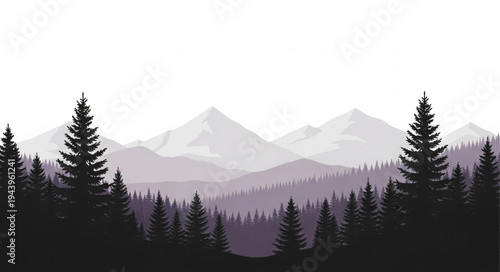 Silhouette of Pine Trees Mountains.