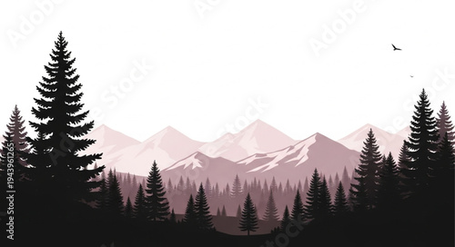 Silhouette of pine trees mountains.