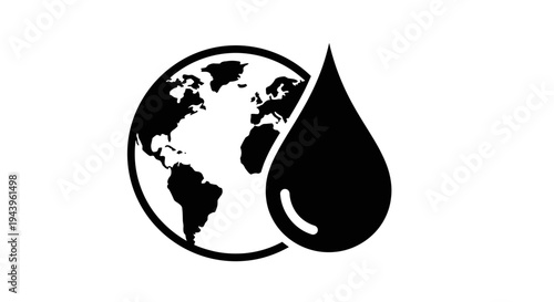 Earth Globe with Water Droplet Icon.