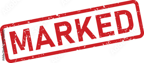 A red grunge style rubber stamp shows the word MARKED clearly presented against a clean white backdrop