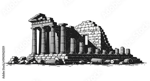 Ancient Greek Temple Ruins Columns.