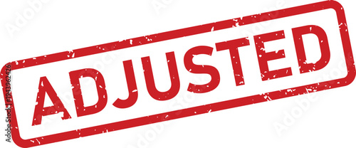 A red rectangular rubber stamp displaying the word ADJUSTED in capital letters with a grunge texture on a white surface