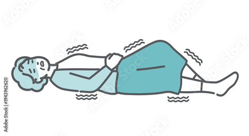 意識を失って倒れ、けいれんを起こしているシニア女性（おばあちゃん）のイラスト