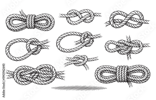 Nautical Rope Knots and Hitches Sketch Set for Sailing and Marine