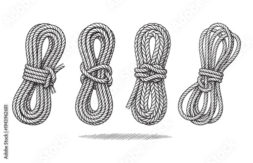 Nautical Rope Knots and Hitches Sketch Set for Sailing and Marine